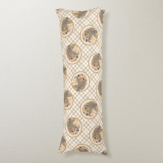 Dackel Langhaariges Rotes Gemälde Original Hundkun Seitenschläferkissen (Vorderseite Vertikal)