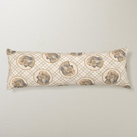 Dackel Langhaariges Rotes Gemälde Original Hundkun Seitenschläferkissen (Rückseite)