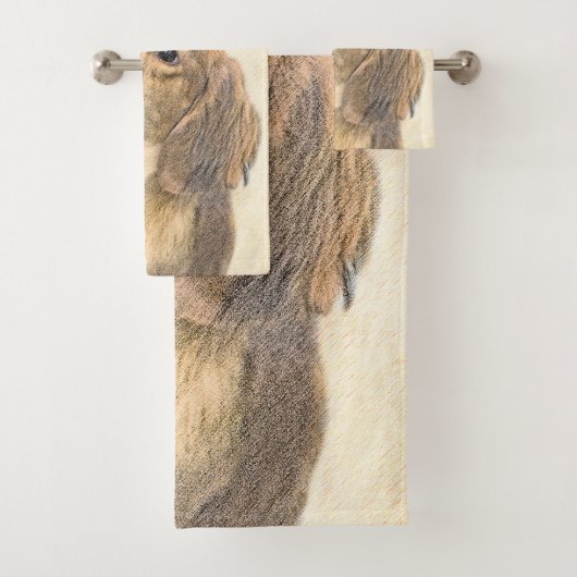 Dackel (längliche Malerei) - Original Hundekunst Badhandtuch Set (Insitu)