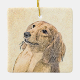 Dackel (längliche Malerei) - Original Hundekunst Keramikornament