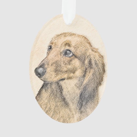 Dackel (längliche Malerei) - Original Hundekunst Ornament (Rückseite)