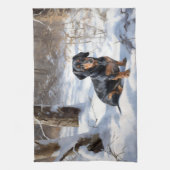 Dackel lässt es Weihnachten schneien Geschirrtuch (Vertikal)