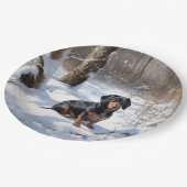 Dackel lässt es Weihnachten schneien Pappteller (Schrägansicht)