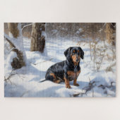Dackel lässt es Weihnachten schneien Puzzle (Horizontal)
