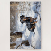 Dackel lässt es Weihnachten schneien Puzzle (Vertikal)
