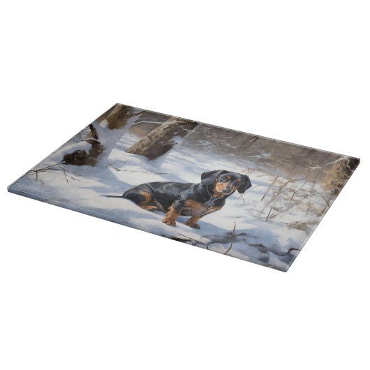 Dackel lässt es Weihnachten schneien Schneidebrett (Ecke)