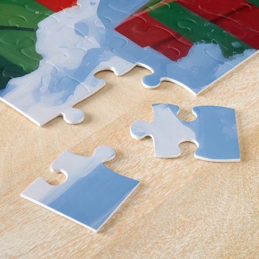 Dackel läuft im Schnee mit Weihnachtshut Puzzle (Seite)