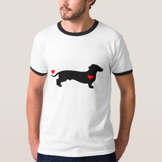 Dackel Liebe - Hund mit roten Herzen T-Shirt (Vorderseite)