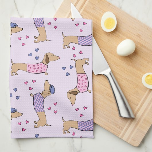 Dackel Liebe Küche Geschirr Handtuch (Viertel Falte)