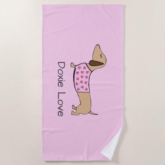 Dackel Liebe Pink Polka Dot Poolside Geschenk Strandtuch (Vorderseite)