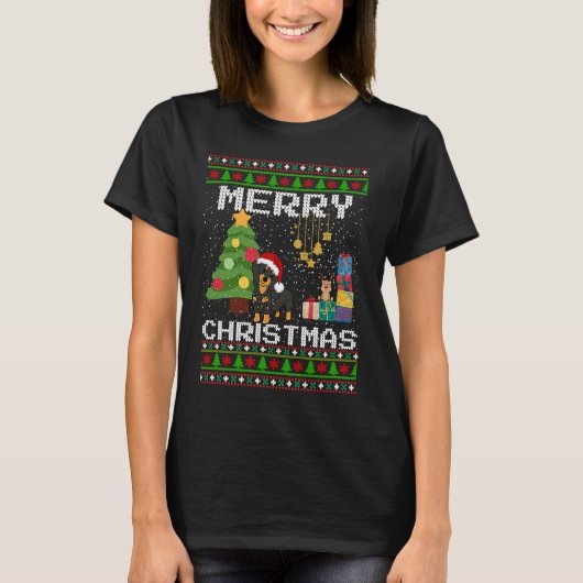 Dackel liebt frohe Weihnachten Ugly Weihnachten Sw T-Shirt (Vorderseite)