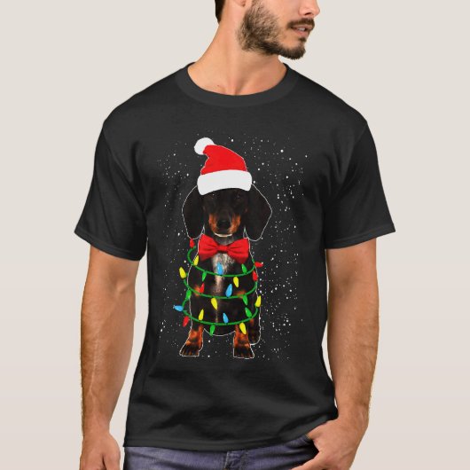 Dackel Lights Xmas Hund T-Shirt (Vorderseite)