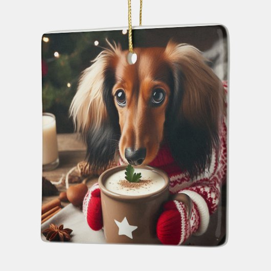 Dackel Long Hair Keramikornament (Links)