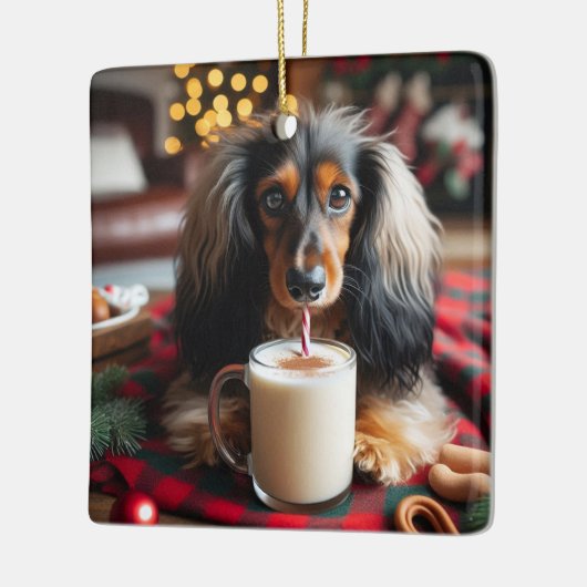 Dackel Long Hair Keramikornament (Links)