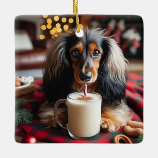 Dackel Long Hair Keramikornament (Vorderseite)