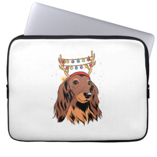 Dackel Long Hair Rentier Weihnachtsbaumleuchten Laptopschutzhülle