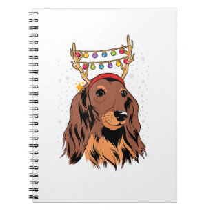 Dackel Long Hair Rentier Weihnachtsbaumleuchten Notizblock