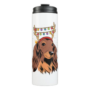 Dackel Long Hair Rentier Weihnachtsbaumleuchten Thermosbecher