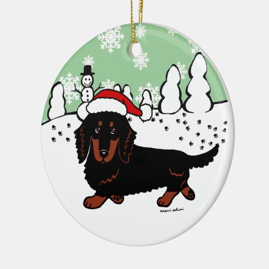 Dackel Long Hairs Black and Tan Keramikornament (Links)