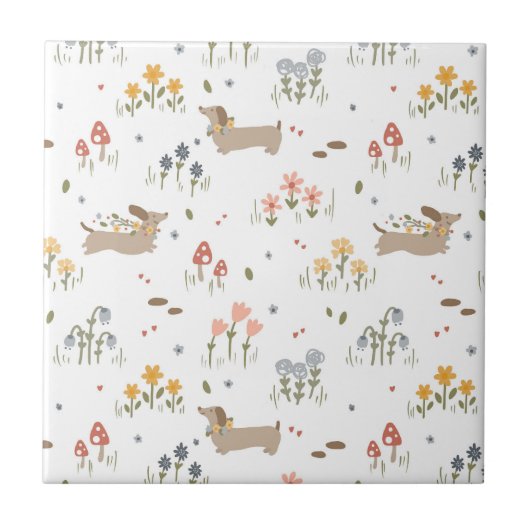 Dackel Lover Weiner Hunde Wurst Hunde Wildblume Fliese (Vorderseite)