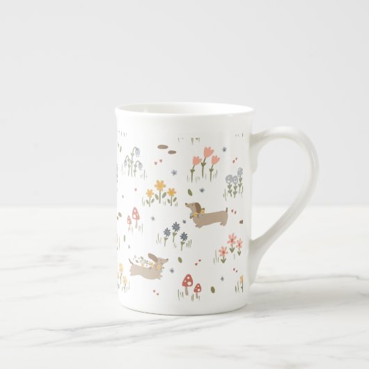 Dackel Lover Weiner Hunde Wurst Hunde Wildblume Porzellantasse (Rechts)