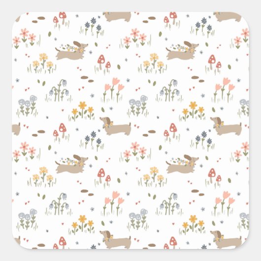 Dackel Lover Weiner Hunde Wurst Hunde Wildblume Quadratischer Aufkleber (Vorderseite)