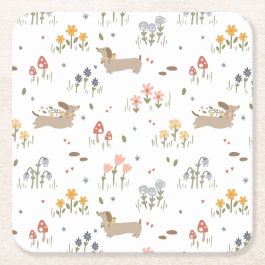 Dackel Lover Weiner Hunde Wurst Hunde Wildblume Rechteckiger Pappuntersetzer (Vorderseite)