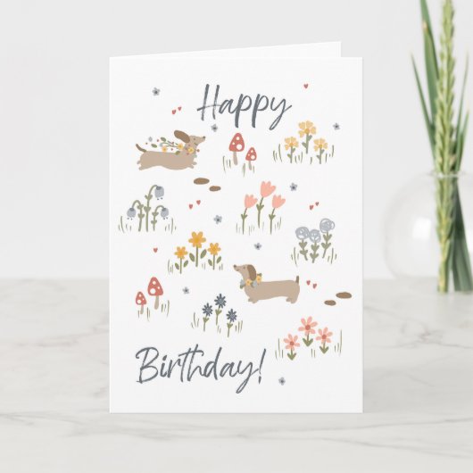 Dackel Lovers Happy Birthday Floral Card Dankeskarte (Vorderseite)
