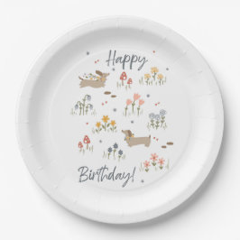 Dackel Lovers Happy Birthday Floral Party Pappteller