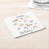 Dackel Lovers Happy Birthday Floral Party Rechteckiger Pappuntersetzer (angewinkelt)