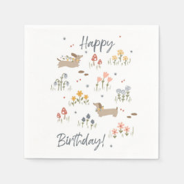 Dackel Lovers Happy Birthday Floral Party Serviette