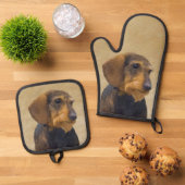 Dackel Malen von Drahthaarfalten, Schwarz & Tan Hu Ofenhandschuh & Topflappen-Set (Oben Unten)