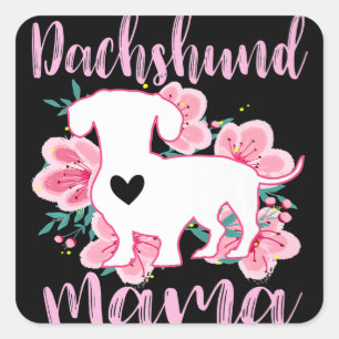 Dackel Mama Pink Blume Niedliche Dackeln Blumenstr Quadratischer Aufkleber