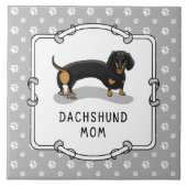 Dackel Mama (S schwarz & tan) - Niedliche Hundemut Fliese (Vorderseite)