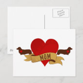 Dackel Mama [Tattoo-Stil] Postkarte (Vorne/Hinten)
