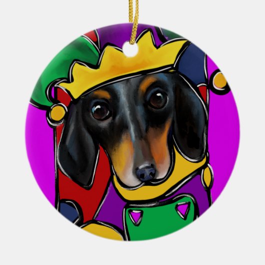 DACKEL MARDI GRAS KERAMIK ORNAMENT (Vorne)