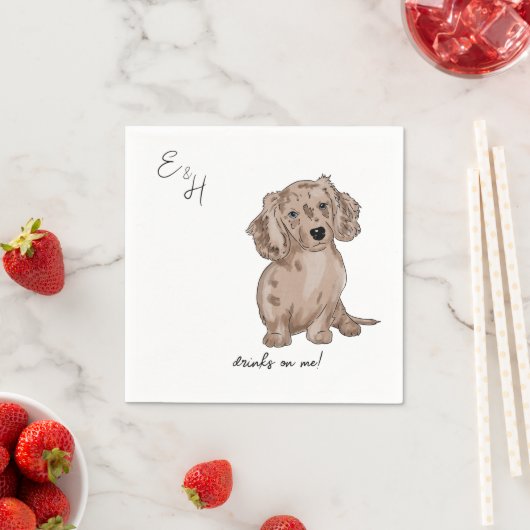 Dackel Meran Wasserfarbe Hochzeitscocktail Napkins Serviette (Beispiel)