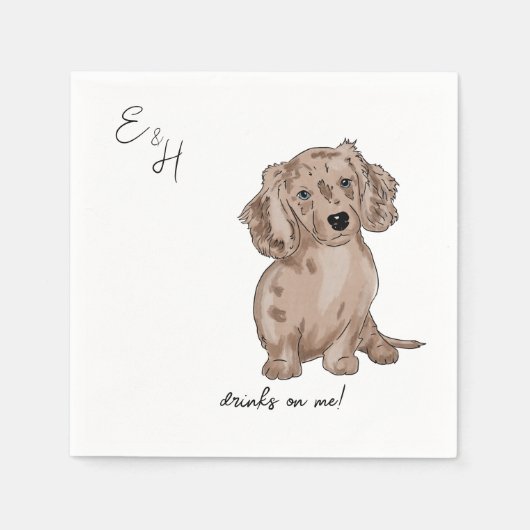 Dackel Meran Wasserfarbe Hochzeitscocktail Napkins Serviette (Vorderseite)