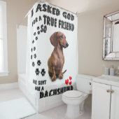 Dackel Miniaturgeschenk, Wursthund, Würstchen Wog, Duschvorhang (Beispiel)