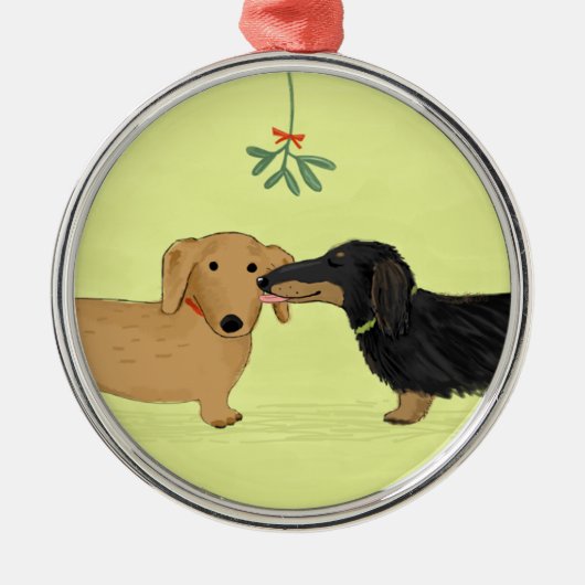 Dackel Mistletoe Kiss - Dackel Hund Weihnachten Ornament Aus Metall (Vorne)