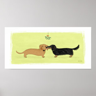 Dackel Mistletoe Kiss - Dackel Hund Weihnachten Poster