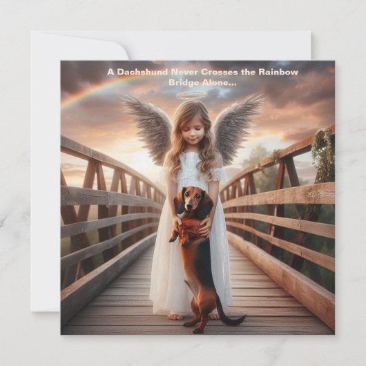 Dackel mit Angel Rainbow Bridge Sympathy Card Karte (Vorderseite)