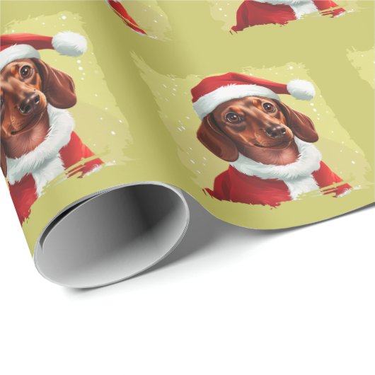 Dackel mit Ausstattung des Weihnachtsmanns - Weihn Geschenkpapier (Rolleneckpunkt)