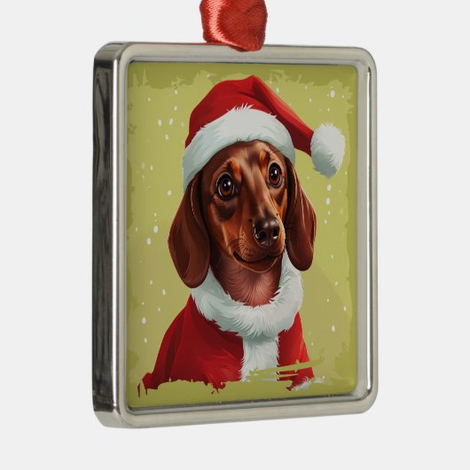 Dackel mit Ausstattung des Weihnachtsmanns - Weihn Ornament Aus Metall (Rechts)