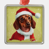 Dackel mit Ausstattung des Weihnachtsmanns - Weihn Ornament Aus Metall (Vorne)