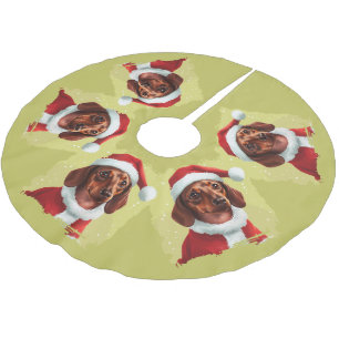 Dackel mit Ausstattung des Weihnachtsmanns - Weihn Polyester Weihnachtsbaumdecke