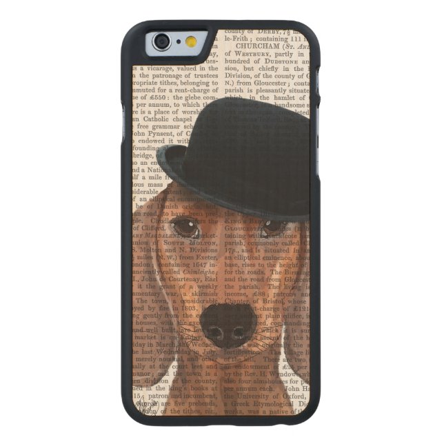 Dackel mit Black Bowler Hat Carved Wood iPhone Hülle (Rückseite)