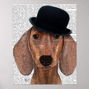 Dackel mit Black Bowler Hat Poster