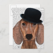 Dackel mit Black Bowler Hat Postkarte (Vorne/Hinten)