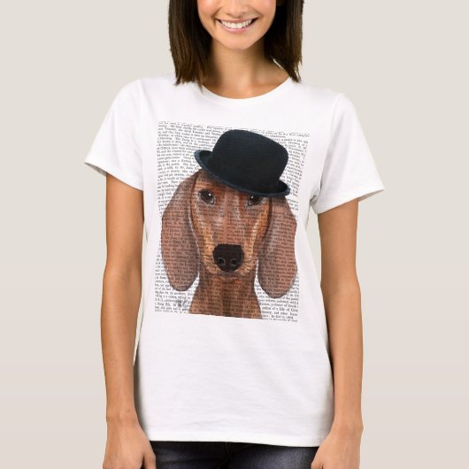 Dackel mit Black Bowler Hat T-Shirt (Vorderseite)